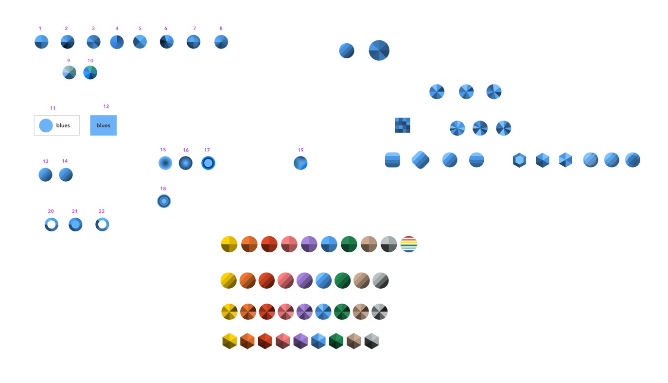 A sketch showing many different options for how to present color family swatches.