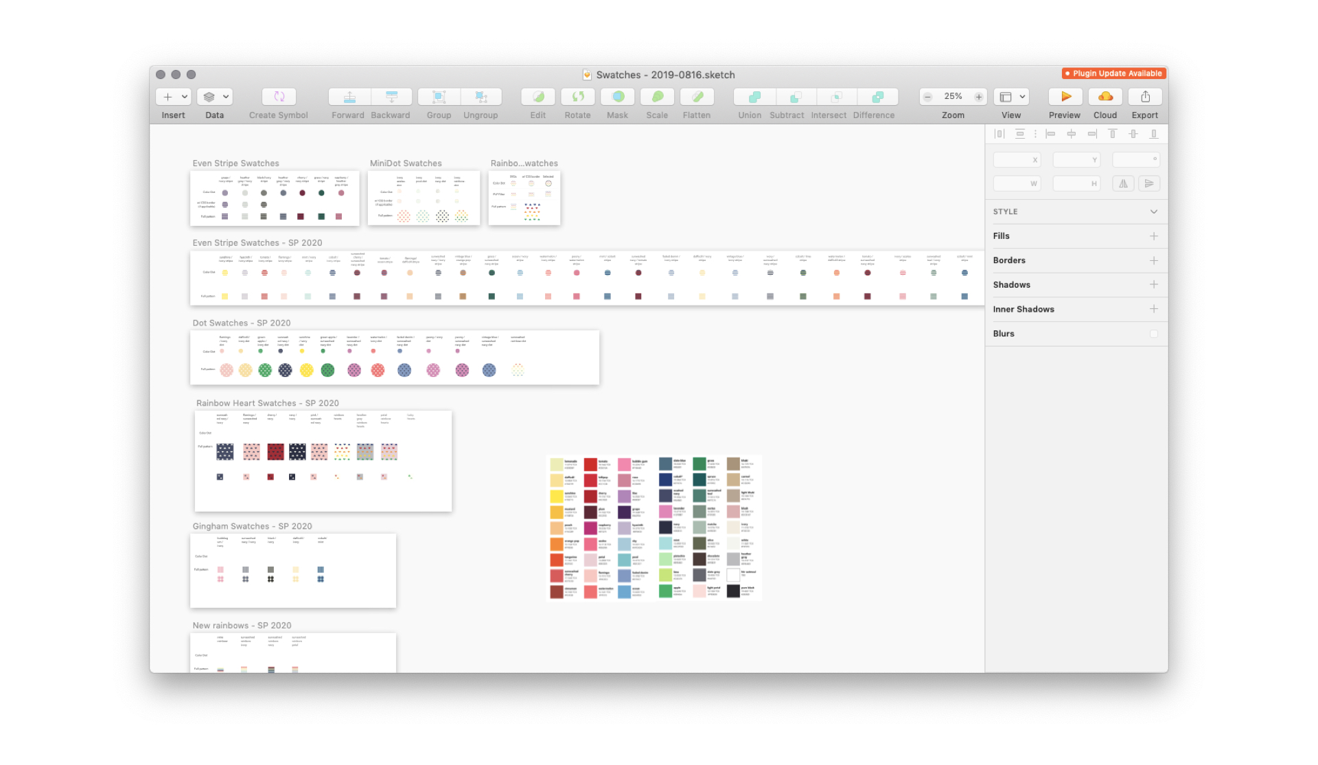 Screenshot of a Sketch file showing dozens of swatches.